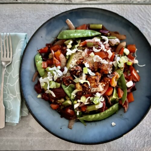 Spicy Chinese vegetables and Brown Rice Delight